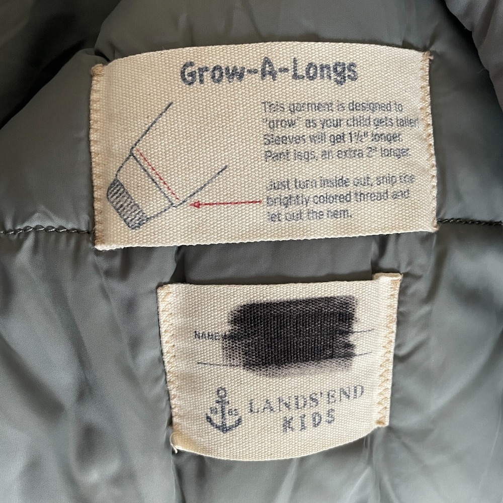 Lands End Down Feather Jacket Kids Boy Sz XL 18-20 Gray Faux Fur Hood Insulated - Picture 12 of 16